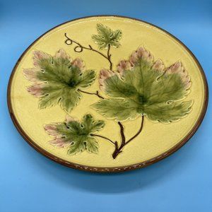 Vtg Hand Painted Large 11" Warm Yellow Plate Grapevine Maple Leaves Germany